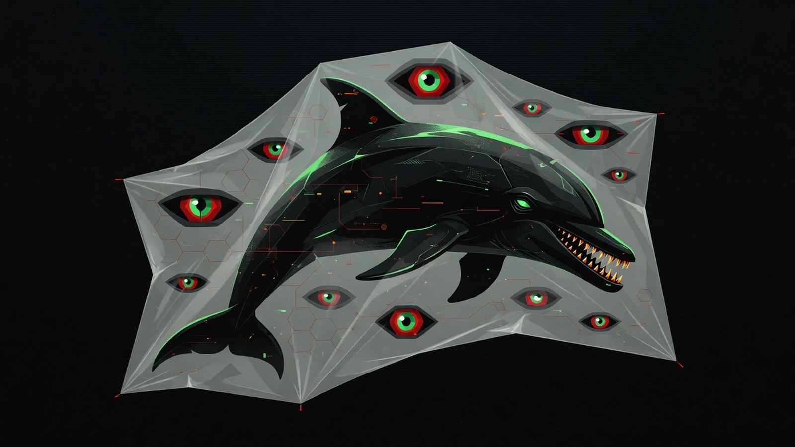 Stylized toothed dolphin and multi-eyed Argus veil - Fl1pp3r69 ARGUS VEIL hero art